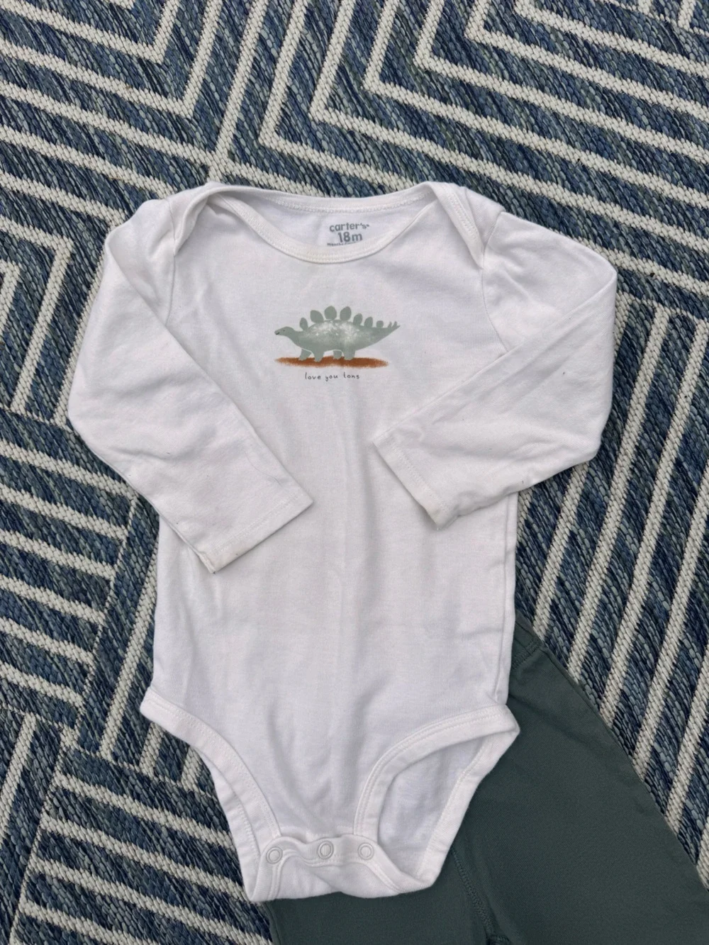 Carter's White Dinosaur Long-Sleeve Onesie with Green Pants